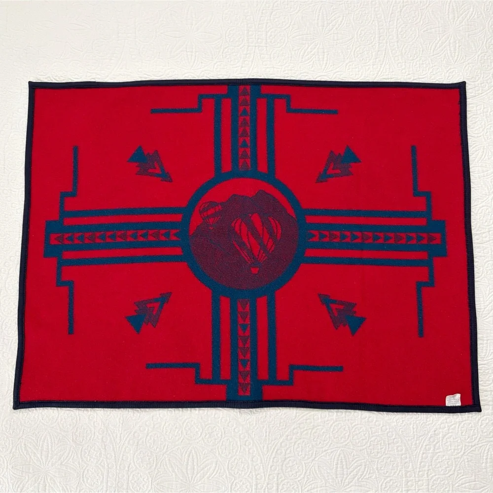 RARE‎ Pendleton Made in USA Wool Hot Air Balloon Blanket, Red / Blue (32